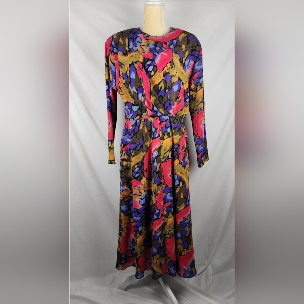 Megan Moore 80s 90s Vintage Multicolored Retro US Made Maxi Dress sz 14